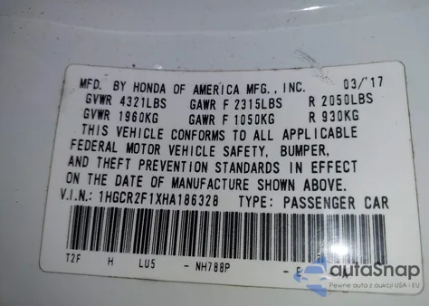 2017 Honda Accord Sport Se из США, поврежденный, VIN 1HGCR2F1XHA186328